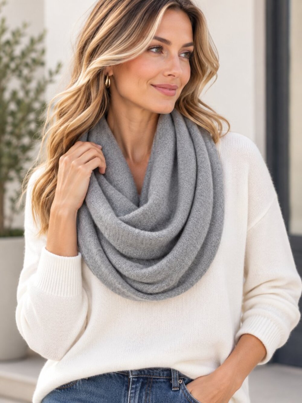 Magaschoni 100% Cashmere Infinity Scarf Heather Gray Luxury Loop